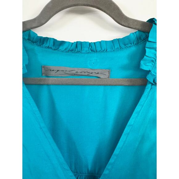 RAQUEL ALLEGRA TURQUOISE OMBRE MIDI WRAP DRESS - Picture 5 of 9